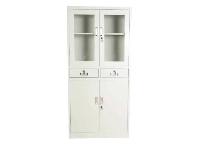 Metal Filing Cabinet with Glass Doors and Safe Box