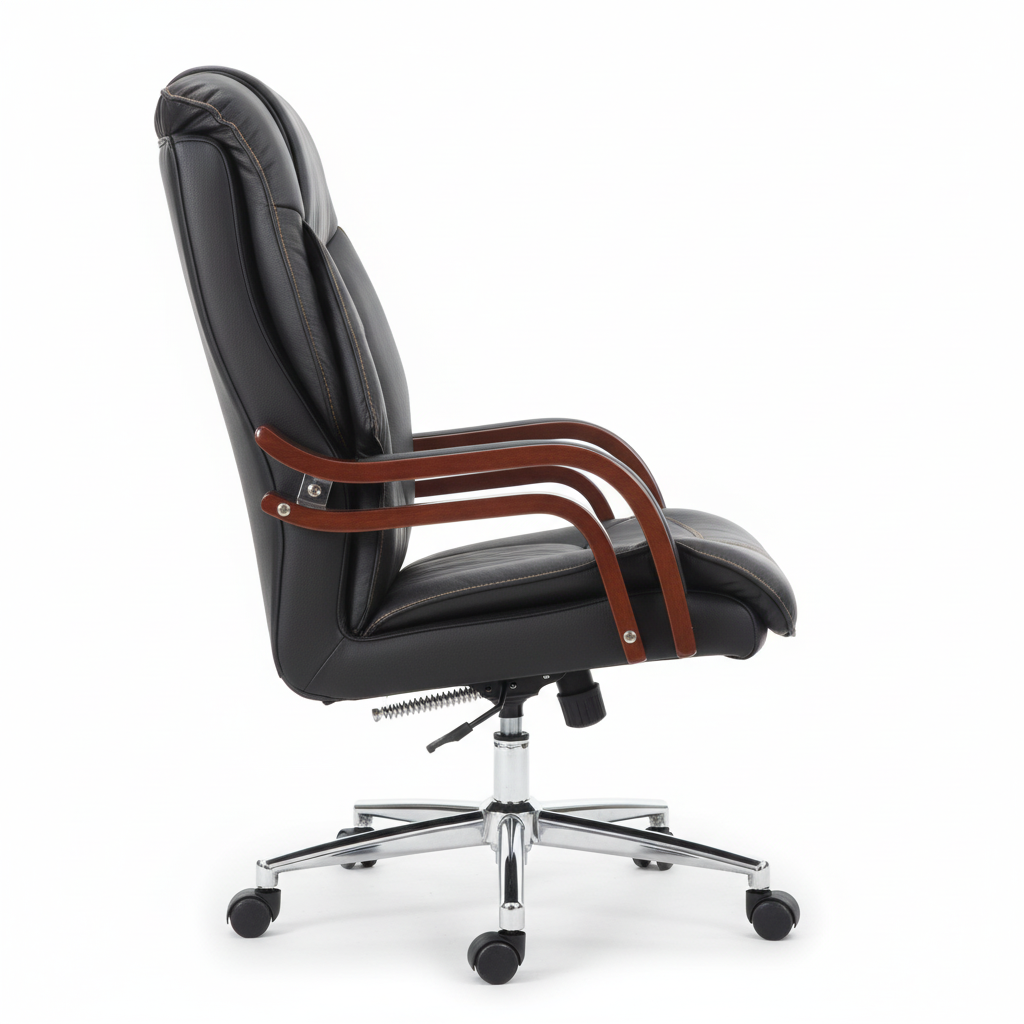 Executive recliner chair with wood accents - side view