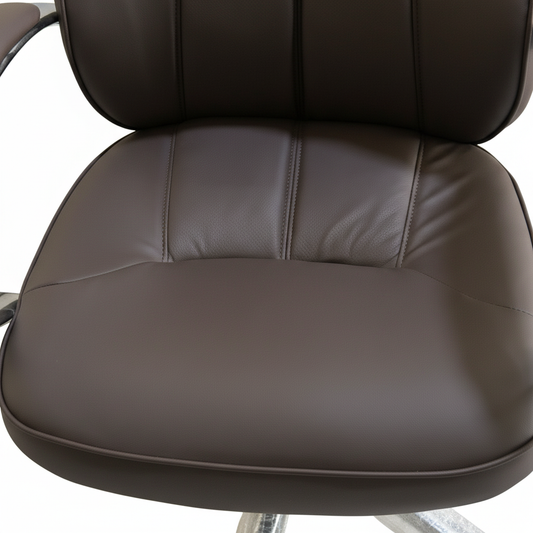 Brown leather executive office chair with headrest - detail view