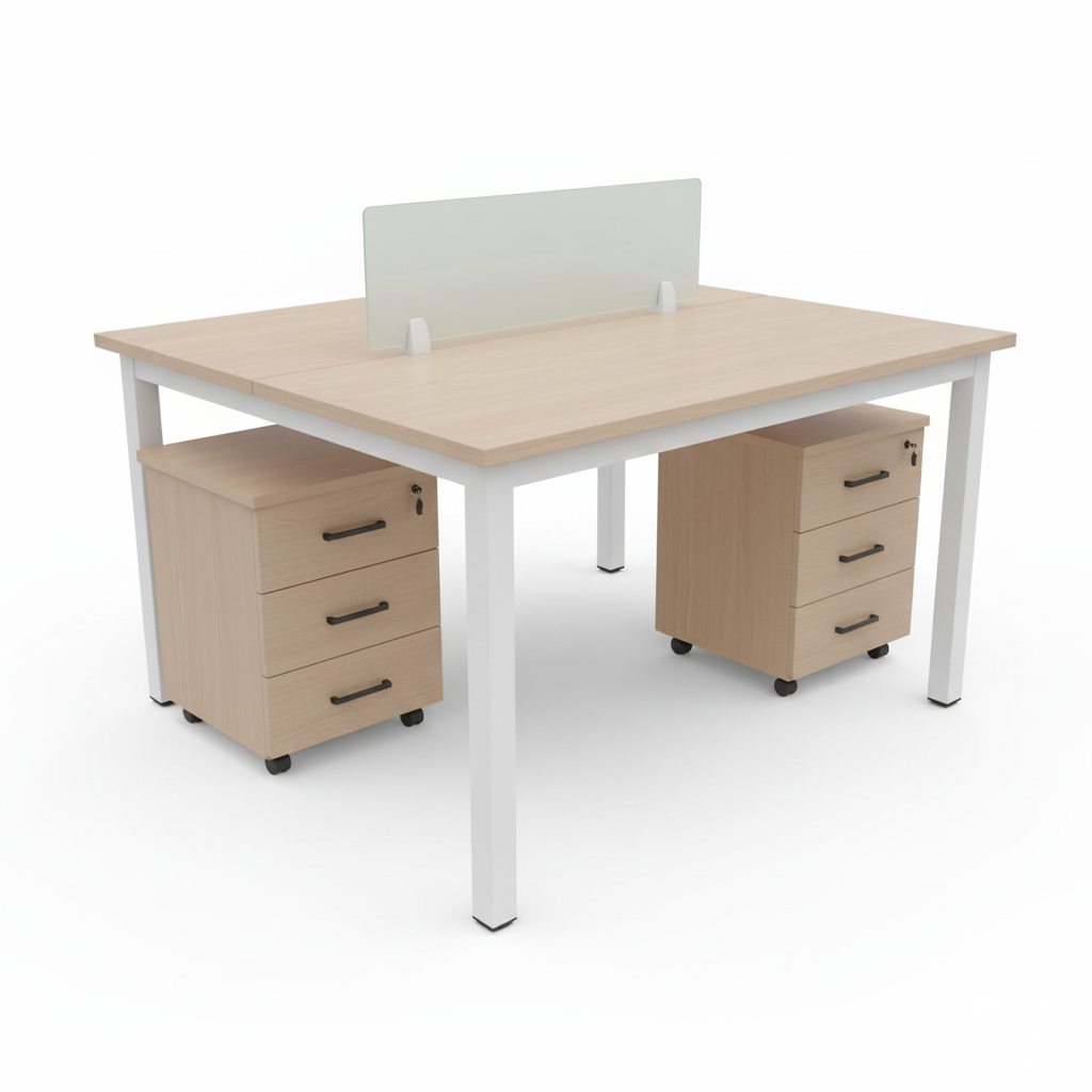 2-way office workstation with privacy screen - side view