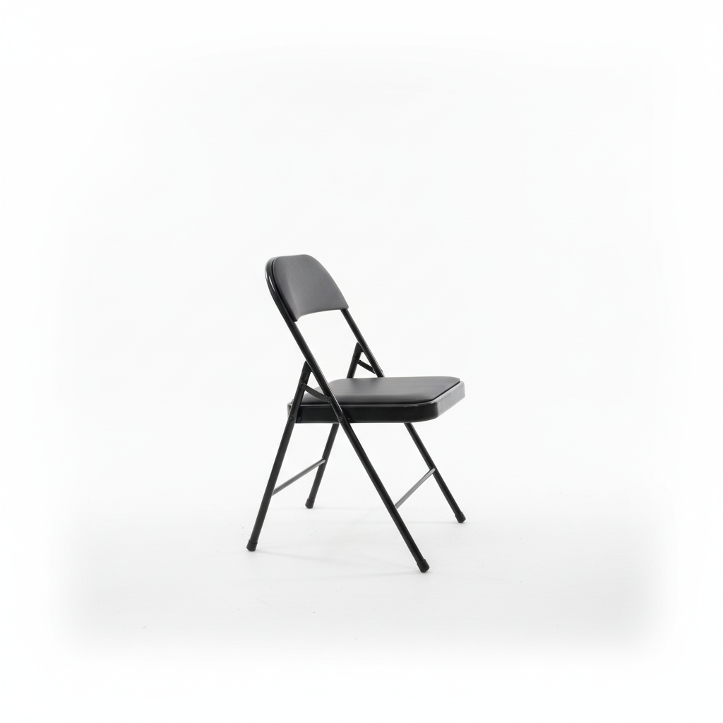 Black folding chair - side view