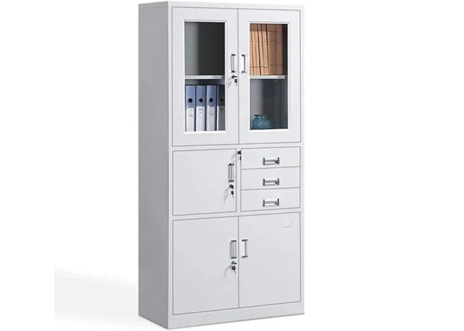 Metal Filing Cabinet with Glass Doors and Safe Box