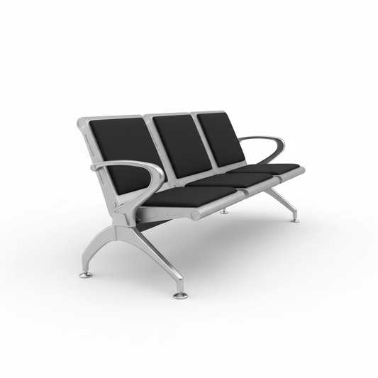 Padded 3-seater waiting room bench - side view