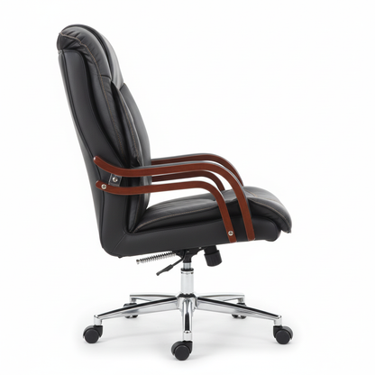 Executive recliner chair with wood accents - side view