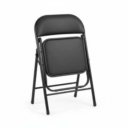 Black metal folding chair - folded compact view