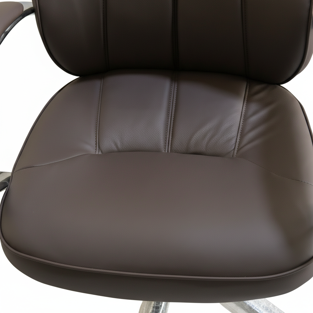 Brown leather executive office chair with headrest - detail view
