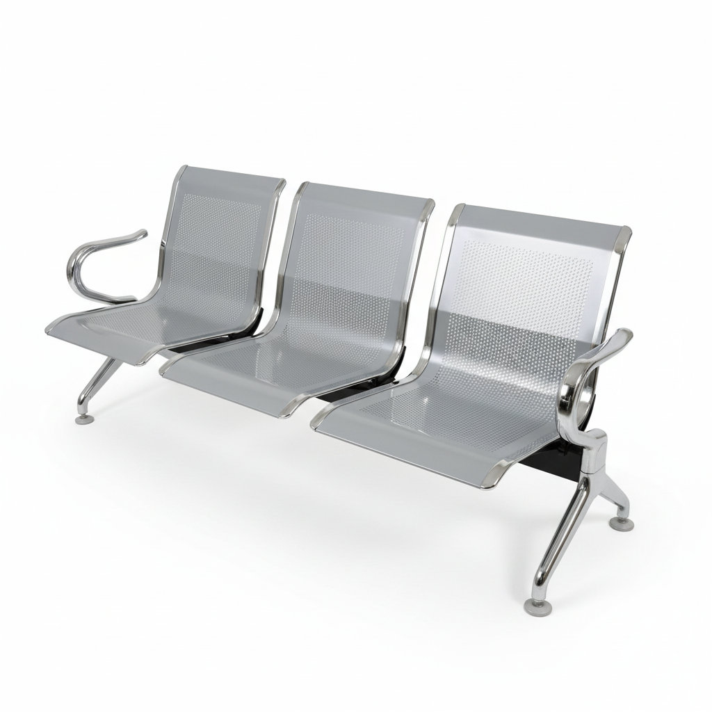 Metal waiting room bench 3-seater - three-quarter view