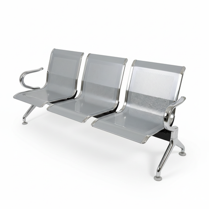 Metal waiting room bench 3-seater - three-quarter view