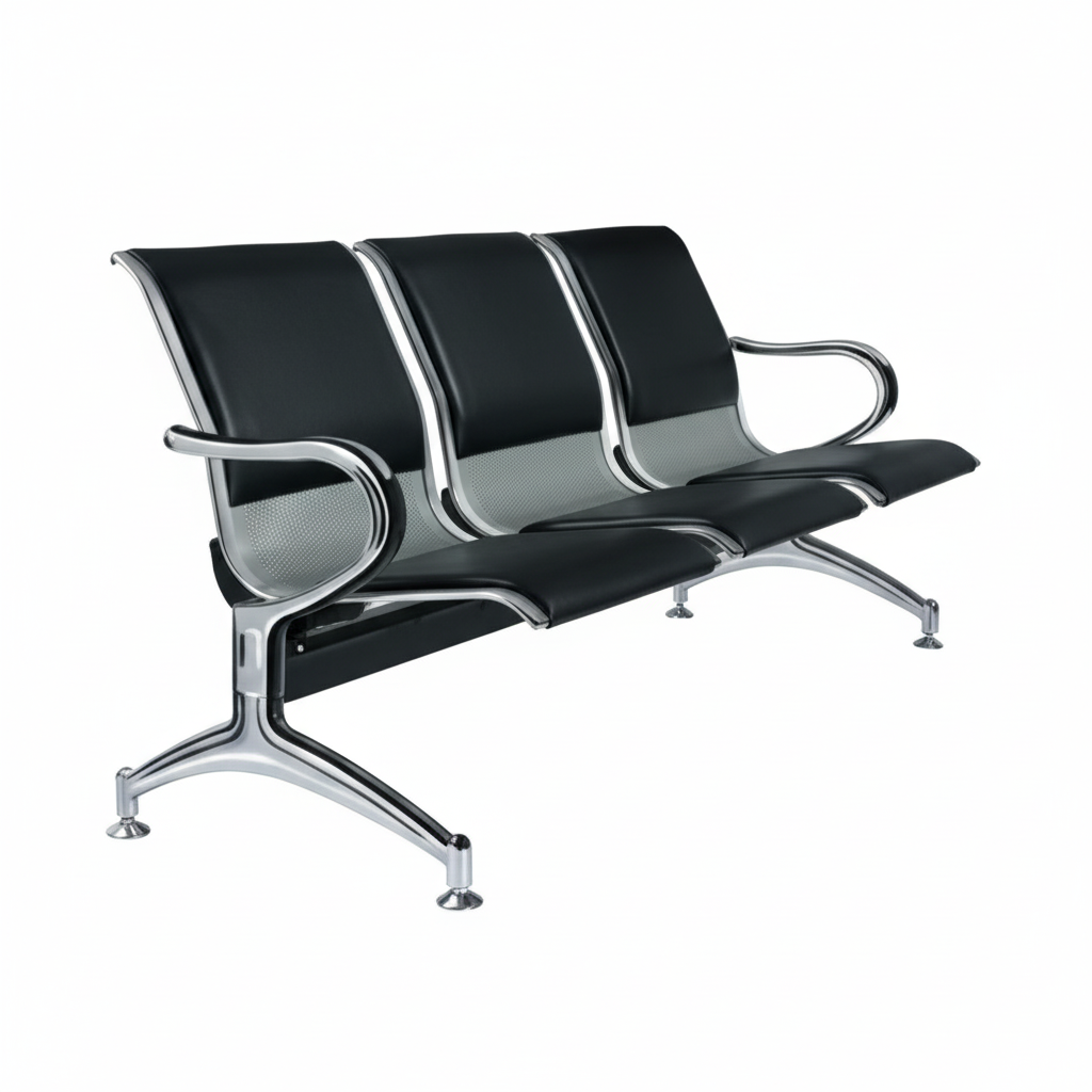 Padded 3-seater waiting room bench - side view