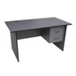 Compact grey office desk with side drawers - three-quarter view