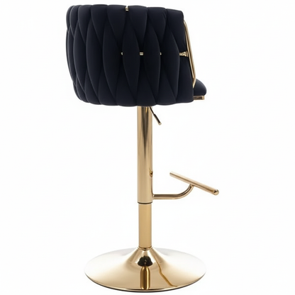 Luxury black velvet bar stool with gold base - side view