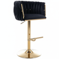 Luxury black velvet bar stool with gold base - three-quarter view