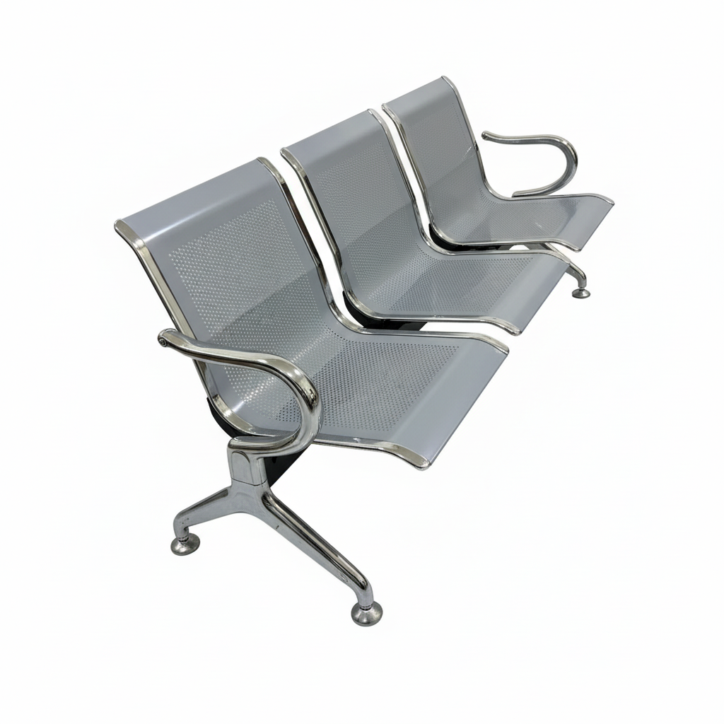 Metal waiting room bench 3-seater - side view