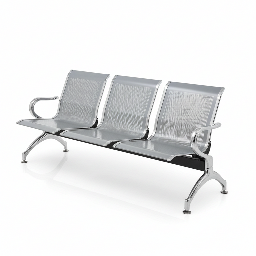 3-seater airport waiting bench - three-quarter view with pure white background