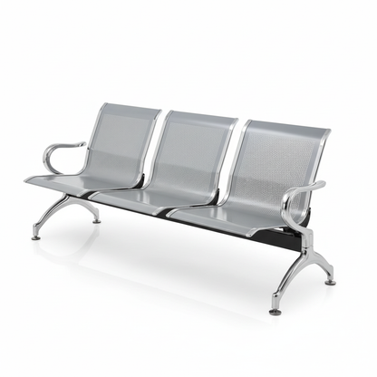 3-seater airport waiting bench - three-quarter view with pure white background