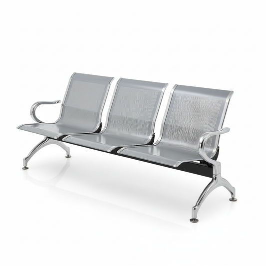 3-seater airport waiting bench - three-quarter view with pure white background