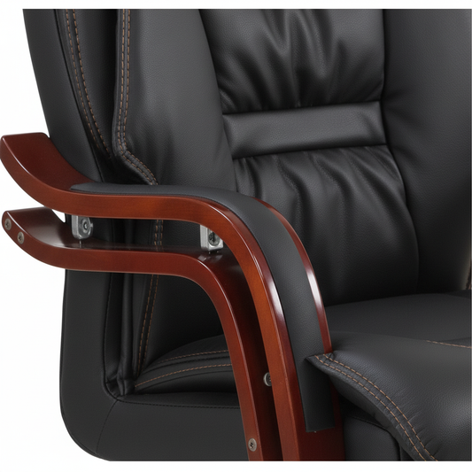 Executive recliner chair with wood accents - detail view