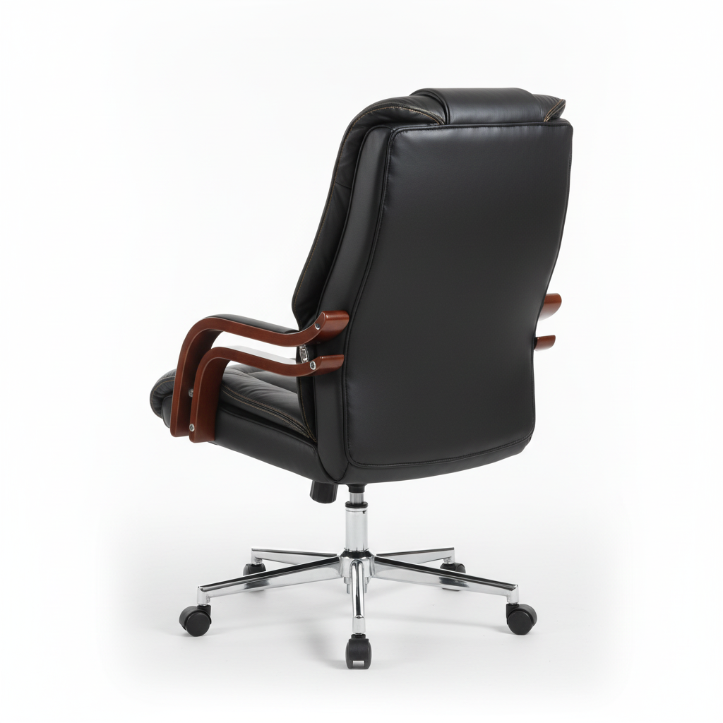 Executive recliner chair with wood accents - back angle view
