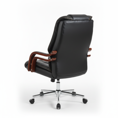 Executive recliner chair with wood accents - back angle view