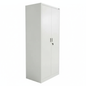 Tall metal storage cabinet with double doors - side view