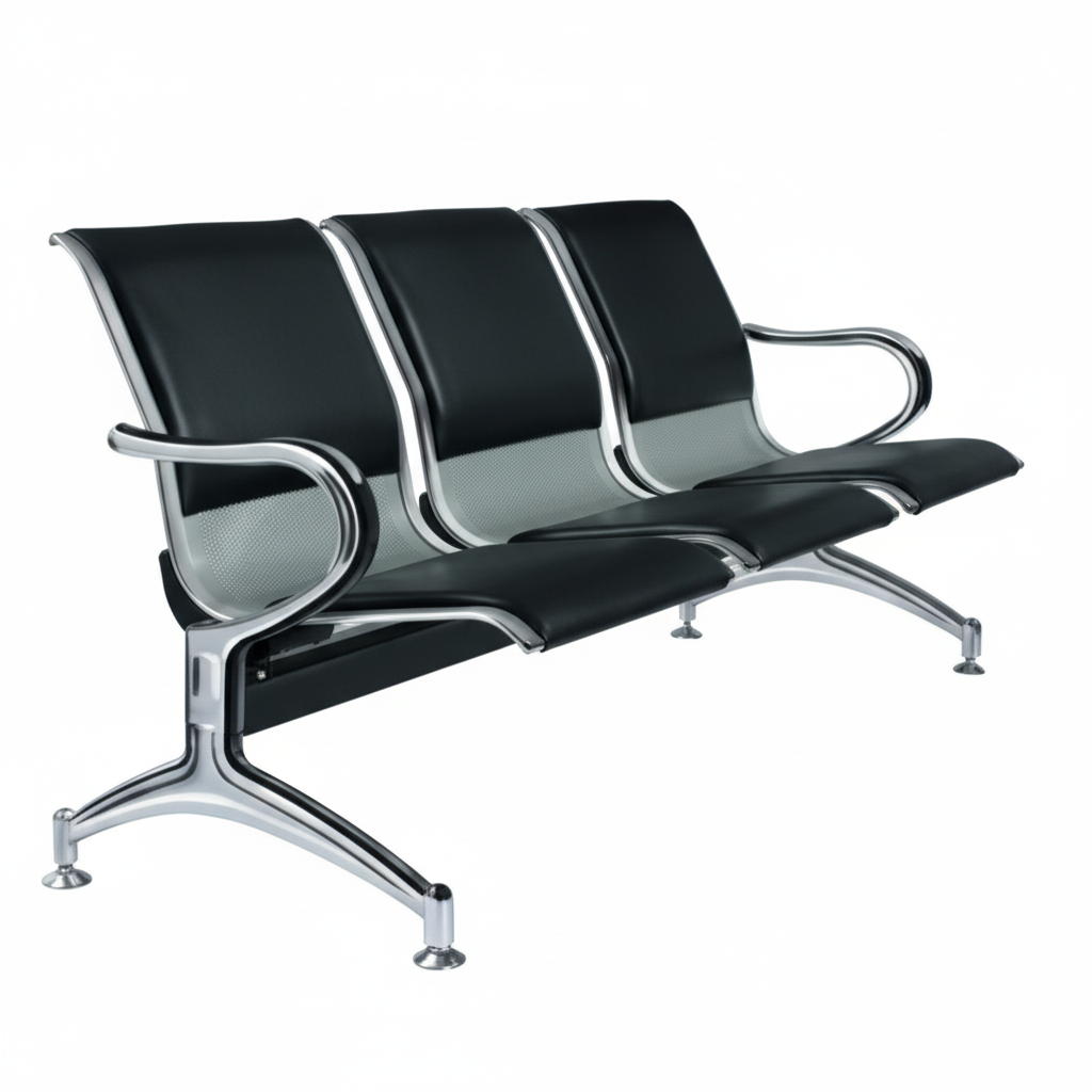 Padded 3-seater waiting room bench - three-quarter view