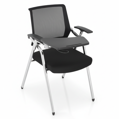 Mesh training chair with tablet arm - three-quarter view