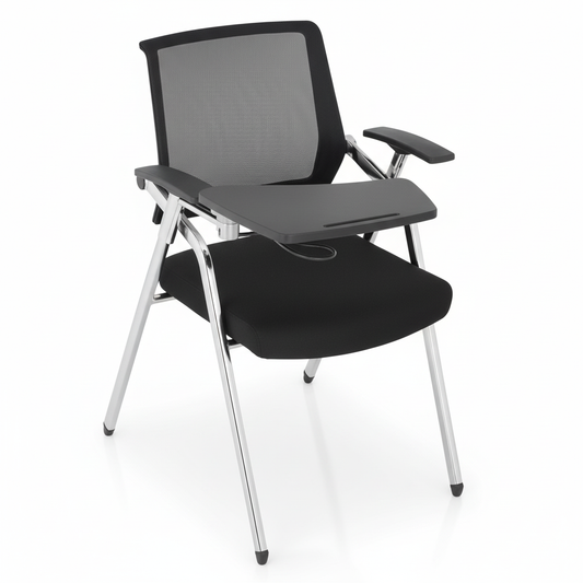 Mesh training chair with tablet arm - three-quarter view