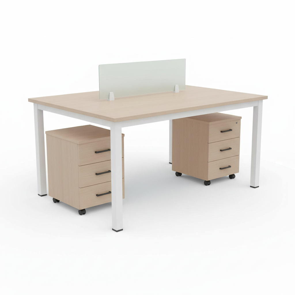 2-way office workstation with privacy screen - three-quarter view