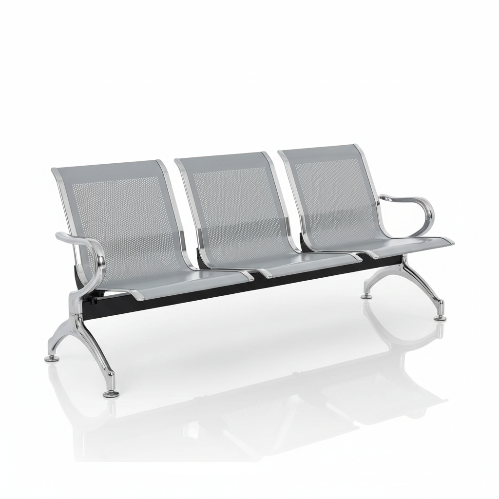 3-seater airport waiting bench - side view with pure white background
