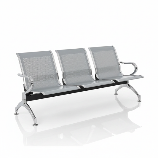 3-seater airport waiting bench - side view with pure white background