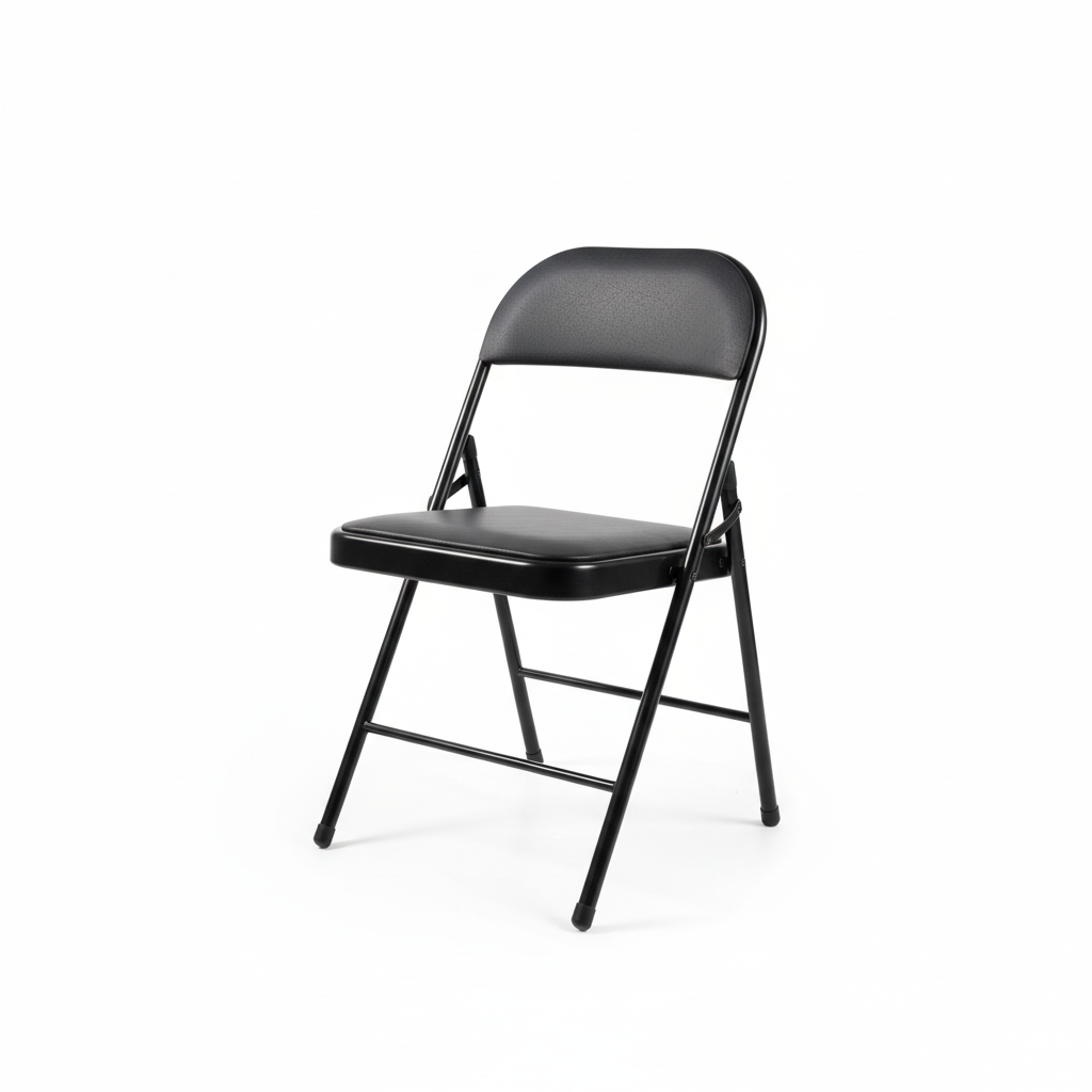Black folding chair - three-quarter view