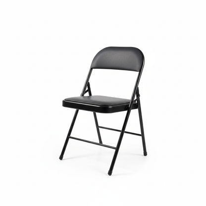 Black folding chair - three-quarter view
