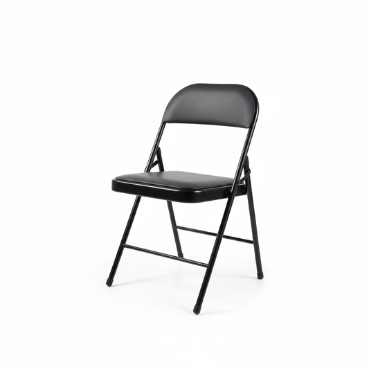 Black folding chair - three-quarter view