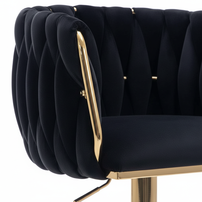 Luxury black velvet bar stool with gold base - detail view