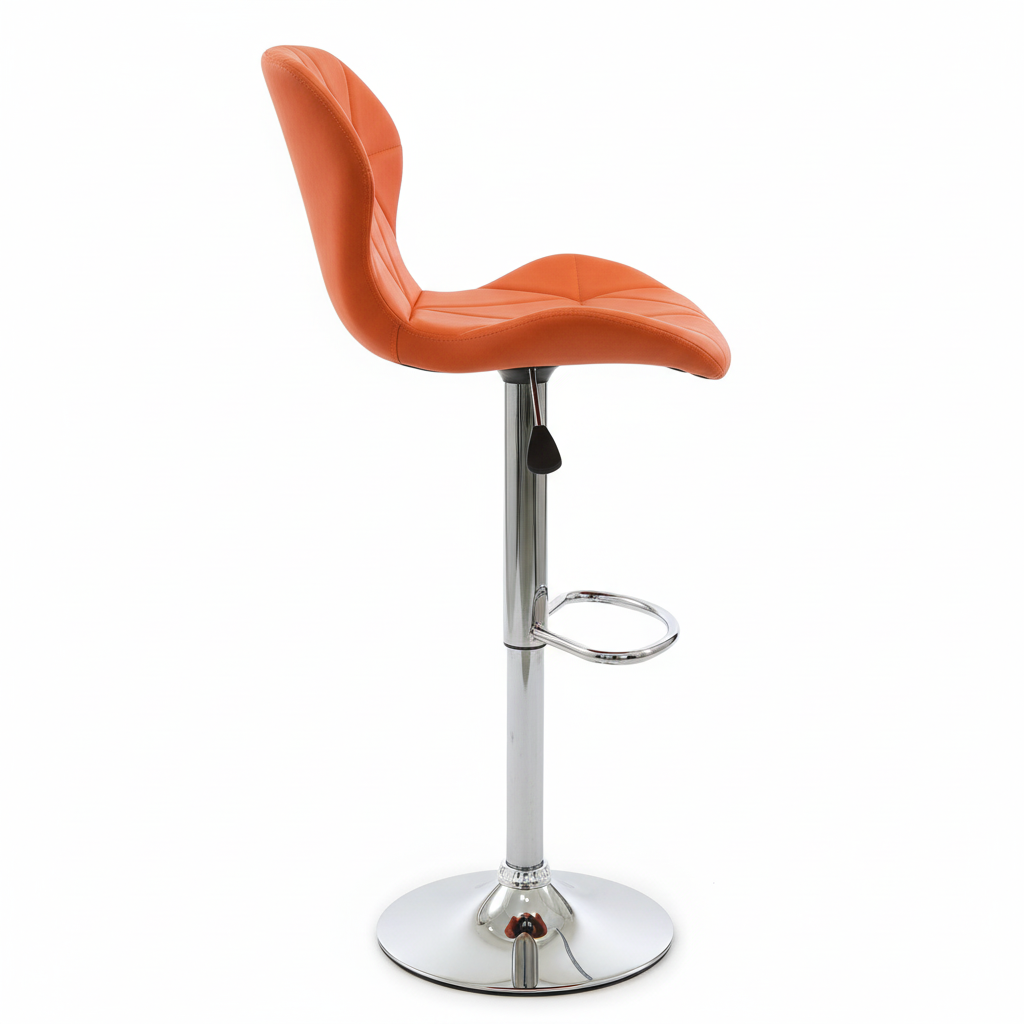 Modern orange bar stool with chrome base - side view