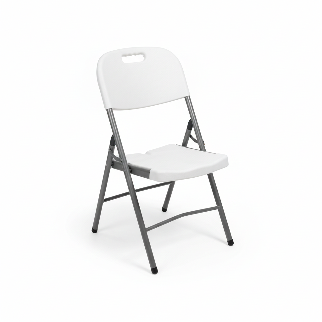White Folding Chair - Three-Quarter View